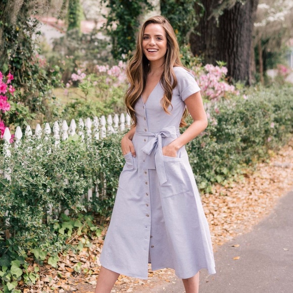 Gal Meets Glam Dresses & Skirts - Gal Meets Glam Vanessa Button Front Linen Dress